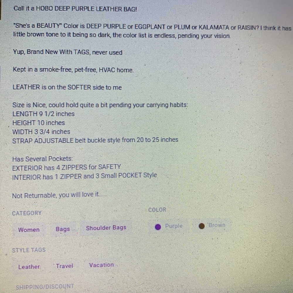 Stone Mountain GENUINE Deep Purple Leather Shoulder Bag NWT - Picture 14 of 15